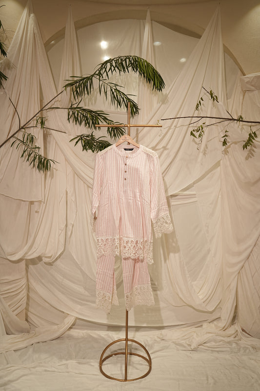 cotton pink striped cord set